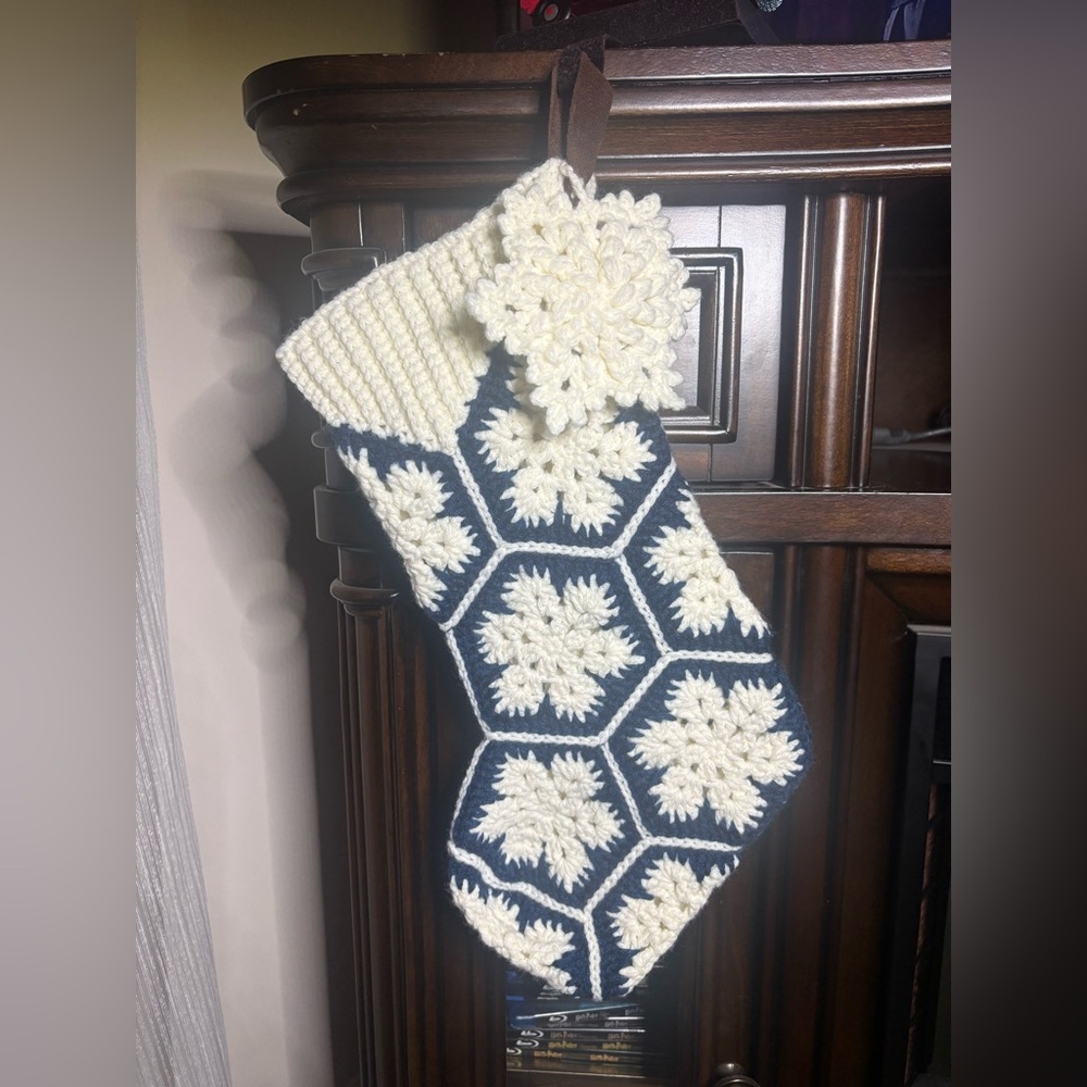 Handcrafted Navy and Cream Holiday Stocking